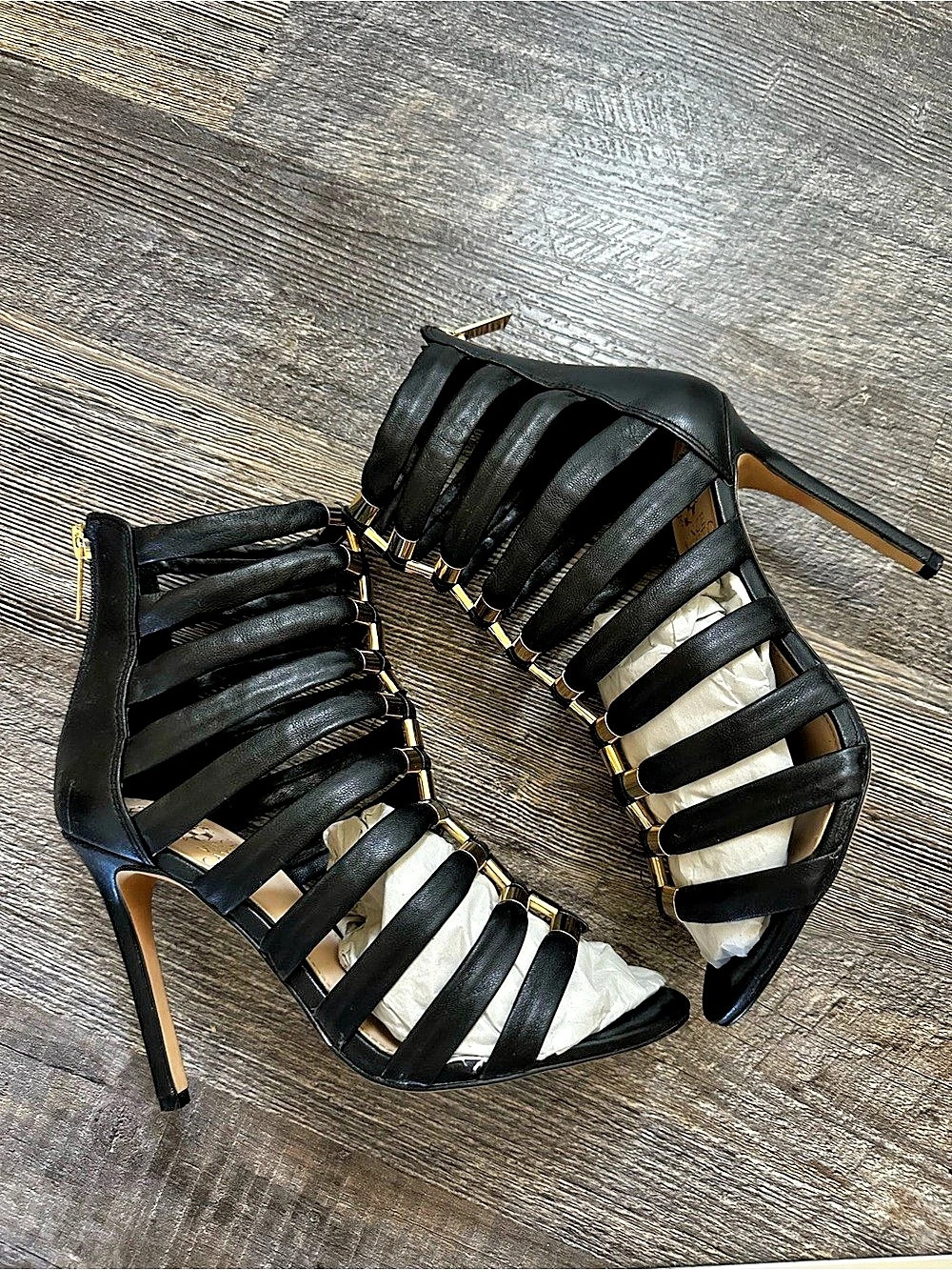 Vince Camuto Azelie Caged Stiletto Heel Dress Sandals Black & White - Picture 4 of 4